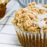 pumpkin streusel muffins recipe with vanilla glaze. A great fall treat for thanksgiving dessert - Press Print Party!