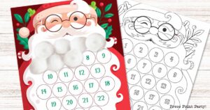 free printable santa beard countdown template with coloring page for cotton balls Santa beard - Press Print Party