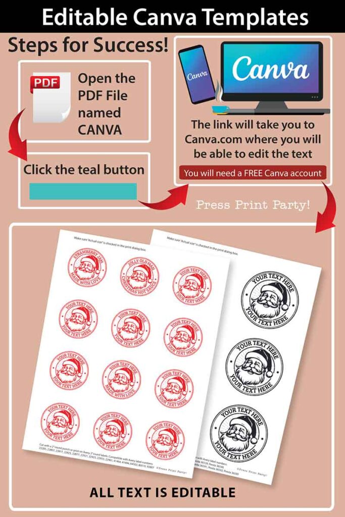 Christmas Canning Labels Printables Vintage Santa
