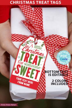 a little christmas treat for someone sweet christmas gift tag with 2 lines of editable text - red and green - Press Print Party!