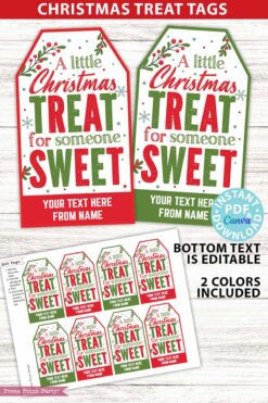 a little christmas treat for someone sweet christmas gift tag with 2 lines of editable text - red and green - Press Print Party!