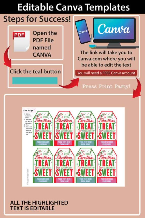 a little christmas treat for someone sweet christmas gift tag with 2 lines of editable text - red and green - Press Print Party!