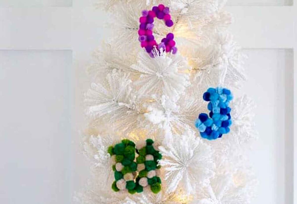 diy monogram pom pom ornaments - 55 DIY Christmas Ornaments for Kids to Make and feel proud of for little kids and big kids - Press Print Party