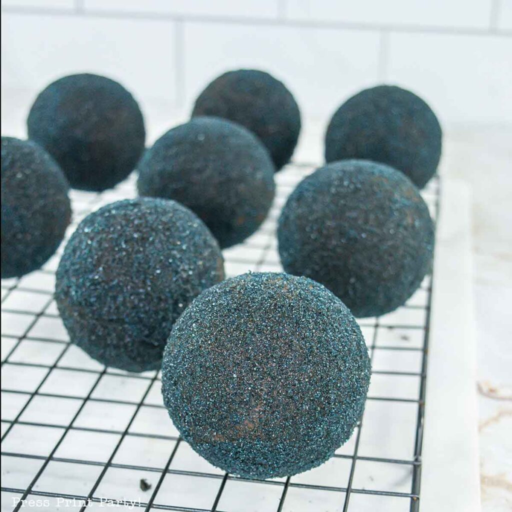 black hot cocoa bomb with black sugar - Lump of coal Christmas Hot chocolate bombs - Press Print Party!