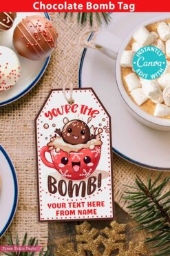 you're the bomb gift tags for christmas hot chocolate bomb tags hot cocoa bombs tags and avery 2 inch labels cute kawaii style - Press Print Party!