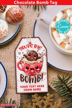 you're the bomb gift tags for christmas hot chocolate bomb tags hot cocoa bombs tags and avery 2 inch labels cute kawaii style - Press Print Party!