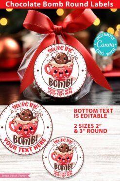 you're the bomb gift tags for christmas hot chocolate bomb tags hot cocoa bombs tags and avery 2 inch labels cute kawaii style - Press Print Party!