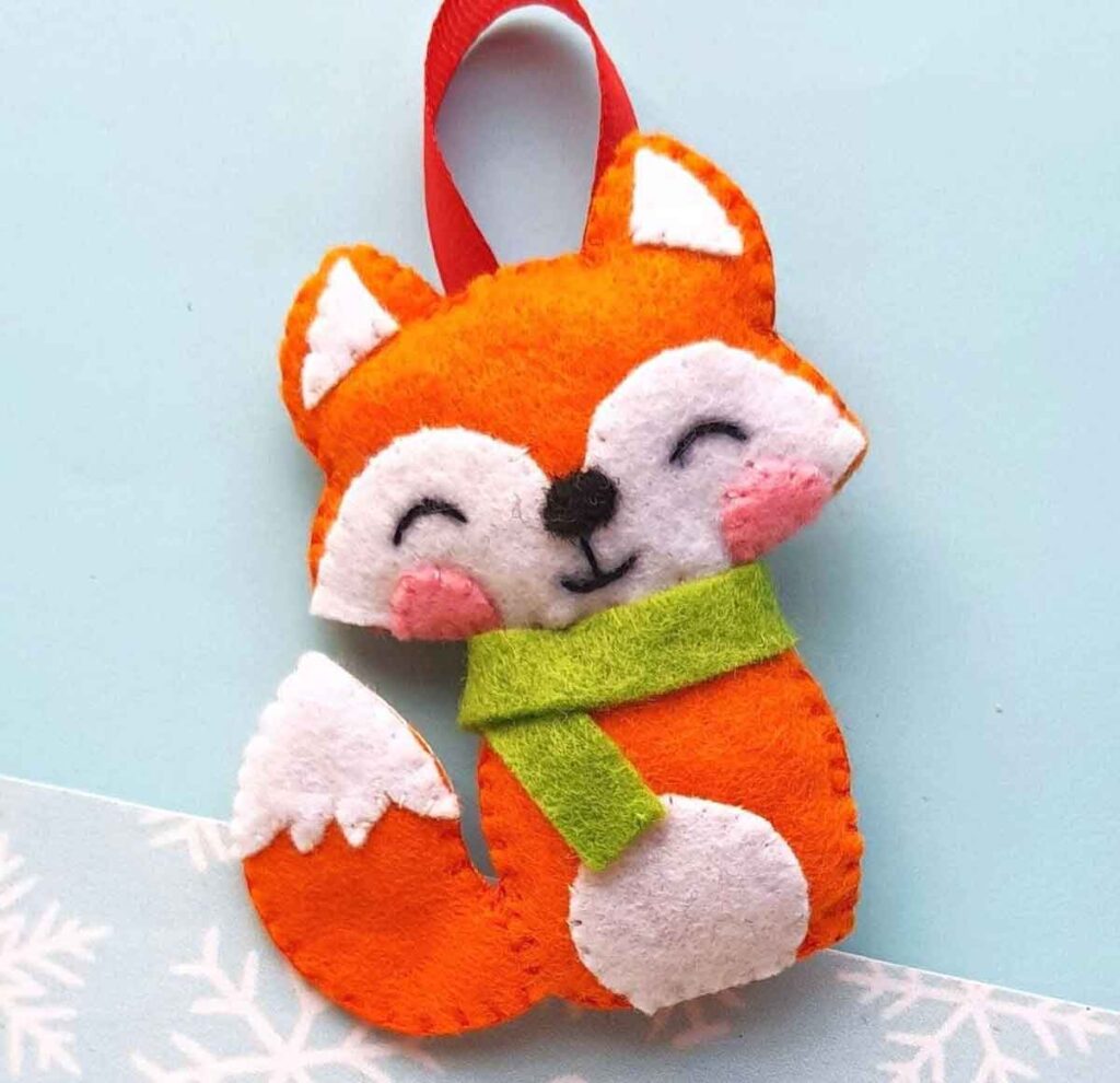 felt fox ornament - 55 DIY Christmas Ornaments for Kids to Make and feel proud of for little kids and big kids - Press Print Party