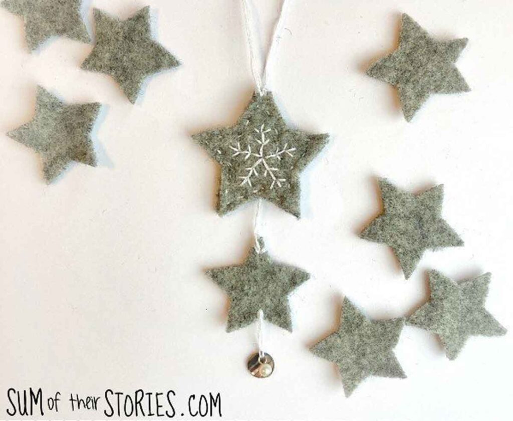 felt stars - 55 DIY Christmas Ornaments for Kids to Make and feel proud of for little kids and big kids - Press Print Party