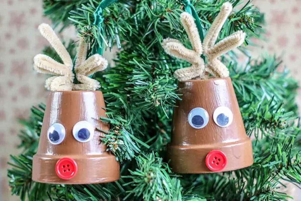 clay pot reindeer ornaments - 55 DIY Christmas Ornaments for Kids to Make and feel proud of - Press Print Party