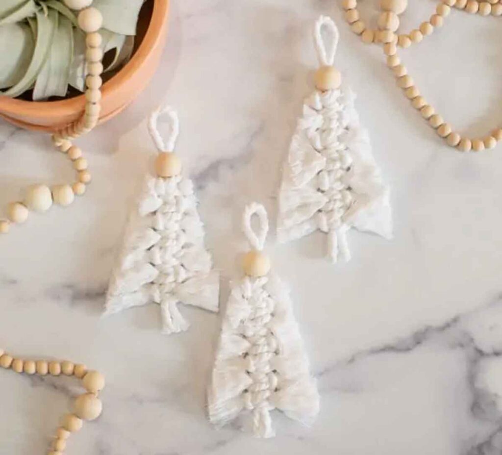 macrame tree ornaments - 55 DIY Christmas Ornaments for Kids to Make and feel proud of for little kids and big kids - Press Print Party