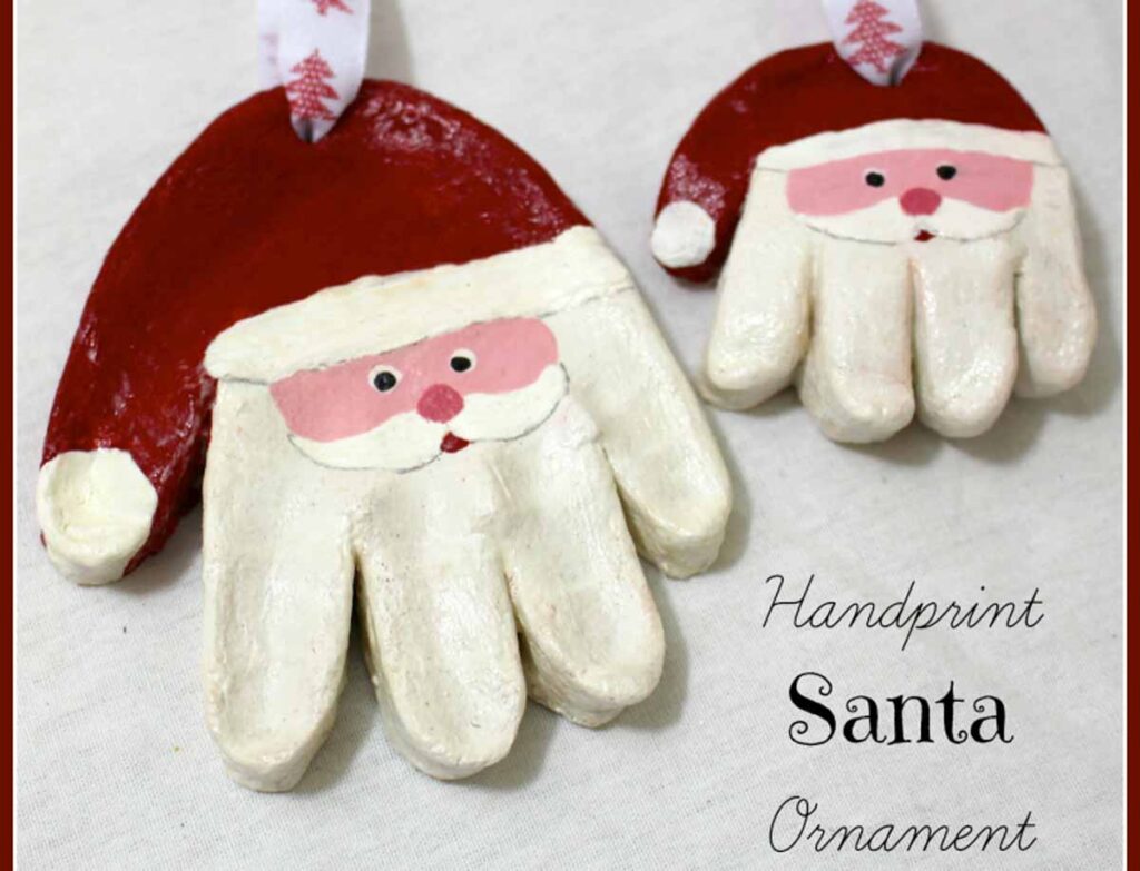 santa handprint ornament - 55 DIY Christmas Ornaments for Kids to Make and feel proud of - Press Print Party