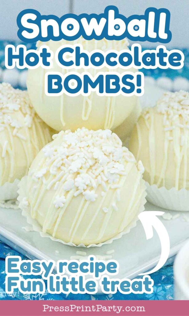 white snowball hot chocolate bomb recipe homemade for Christmas gifts - diy snowball hot cocoa bomb - Press Print Party!