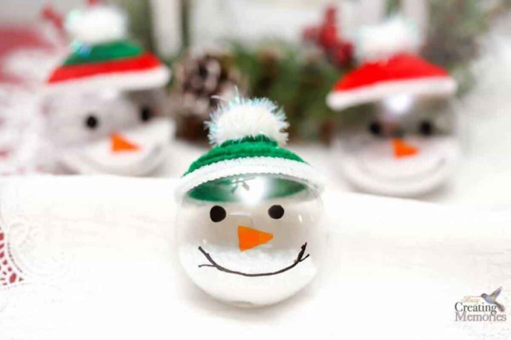 snowman ball ornament - 55 DIY Christmas Ornaments for Kids to Make and feel proud of for little kids and big kids - Press Print Party