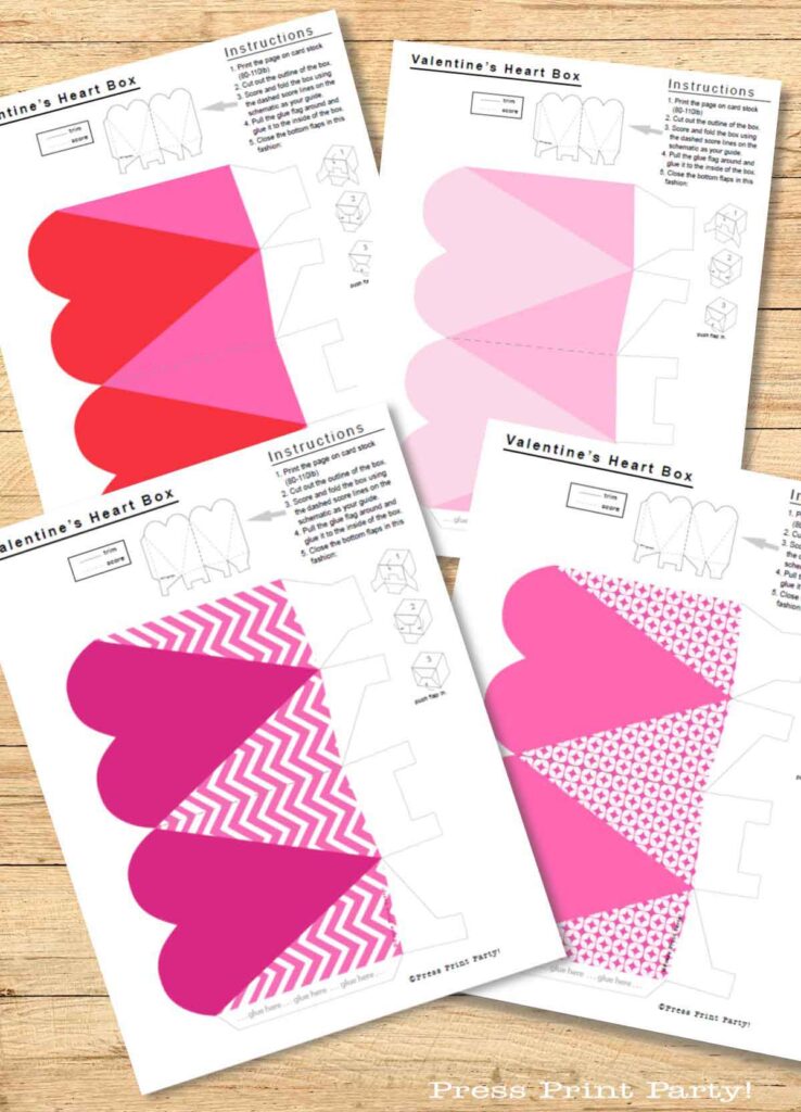 4 heart box template free printables for valentine's day gifts for kids or adults - Press Print Party!
