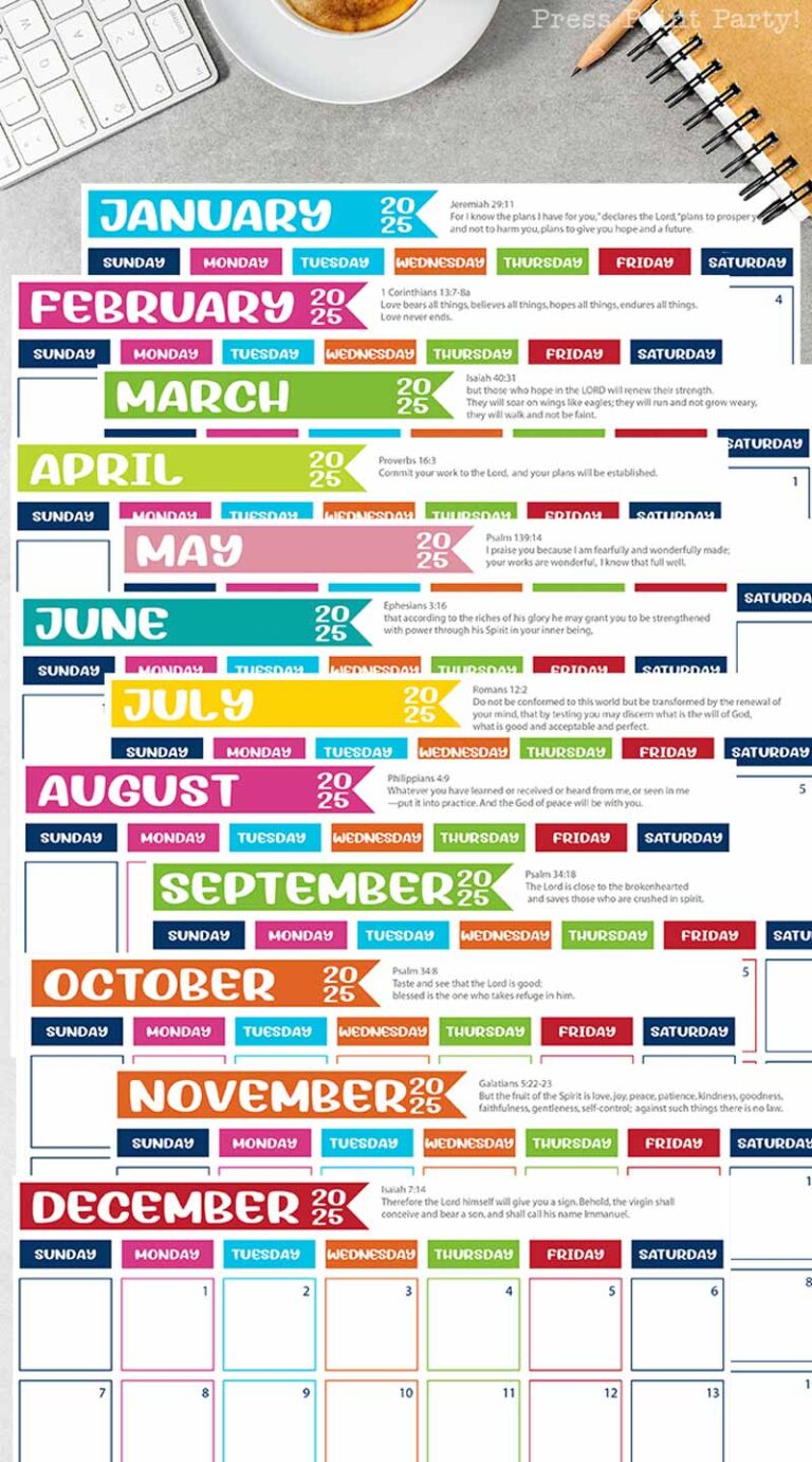 Free Printable 2025 Calendar for Bullet Journal