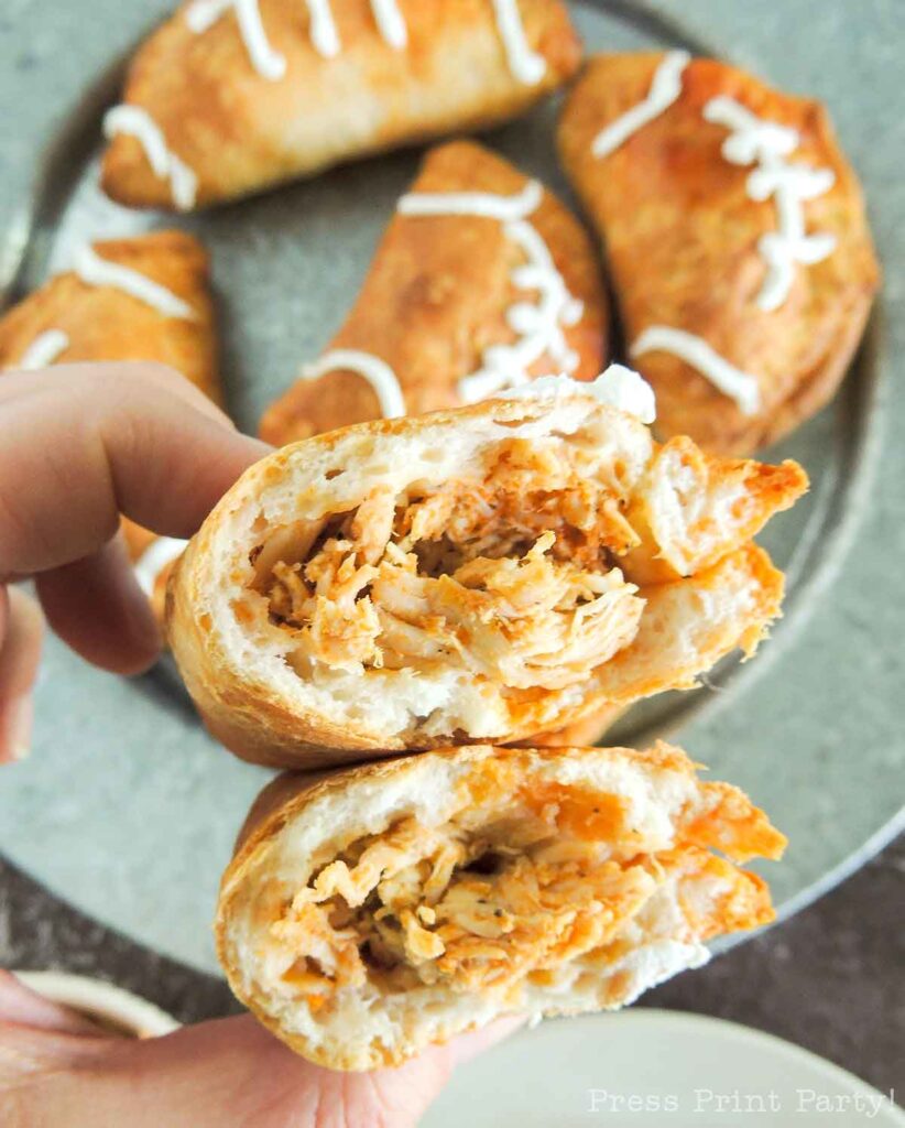 Tasty pulled buffalo chicken football hand pies - Press Print Party!