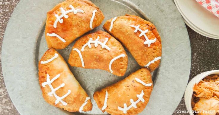 Tasty pulled buffalo chicken football hand pies - Press Print Party!