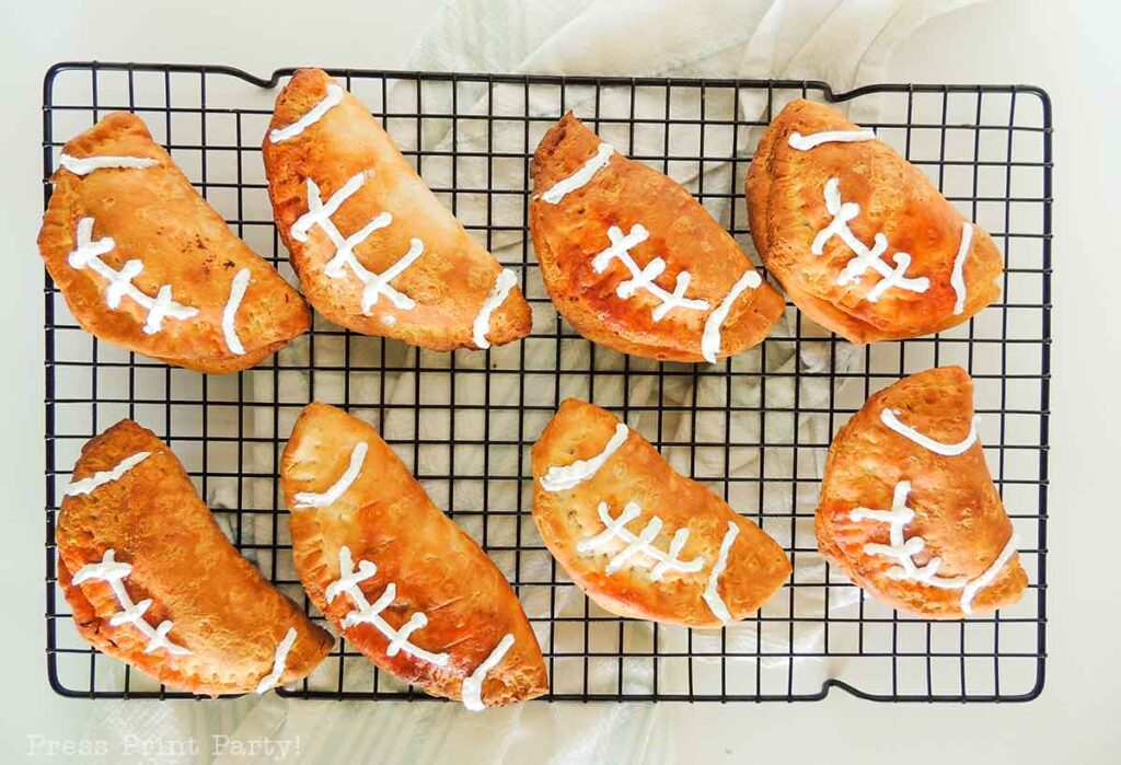 Tasty pulled buffalo chicken football hand pies - Press Print Party!