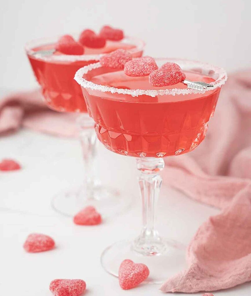 strawberry sour candy cocktail- 30 romantic valentine's day drinks to set the mood - Press Print Party