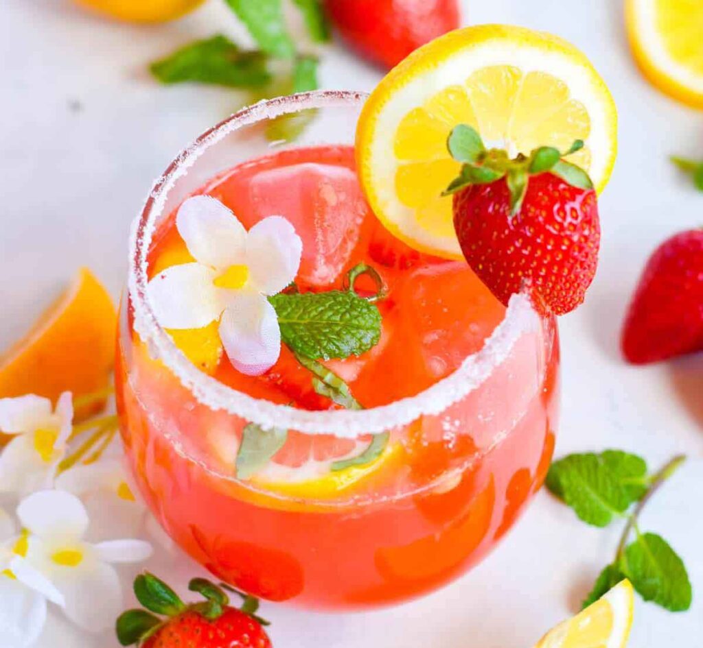 strawberry basil lemonade- 30 romantic valentine's day drinks to set the mood - Press Print Party