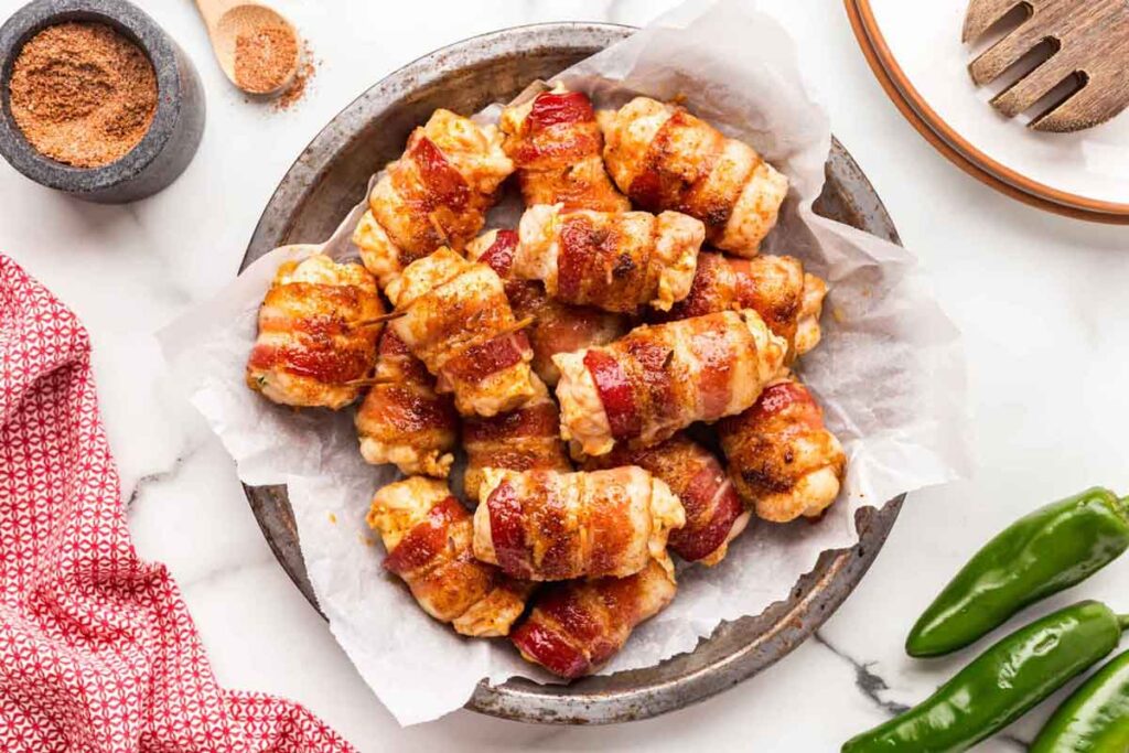 Bacon-Wrapped Chicken Bites by Noshing with the Nolands - Easy Football Finger Foods for Your Game Day Party - Press Print Party!