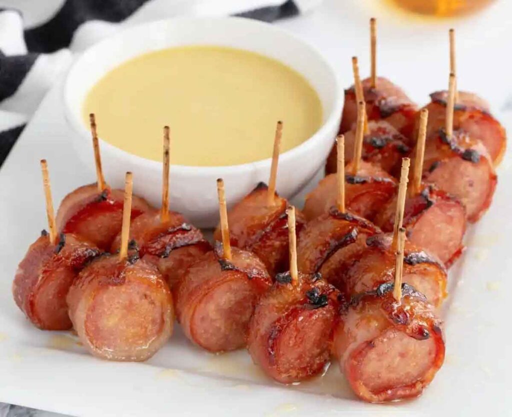 Bacon-Wrapped Sausage Bites by Fun Money Mom - Easy Football Finger Foods for Your Game Day Party - Press Print Party!