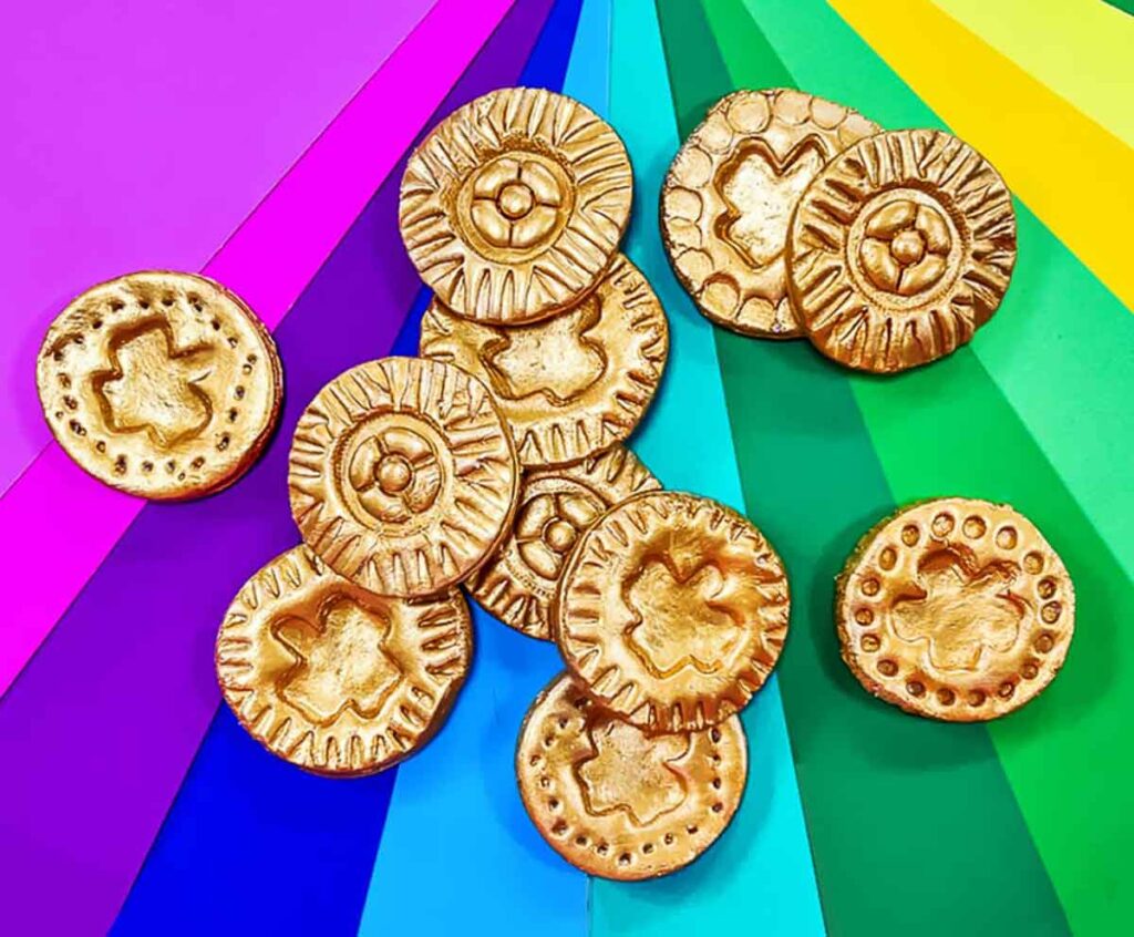 air dry clay gold coins - 19 Creative Leprechaun Crafts for Kids on St. Patrick's Day - Press Print Party!