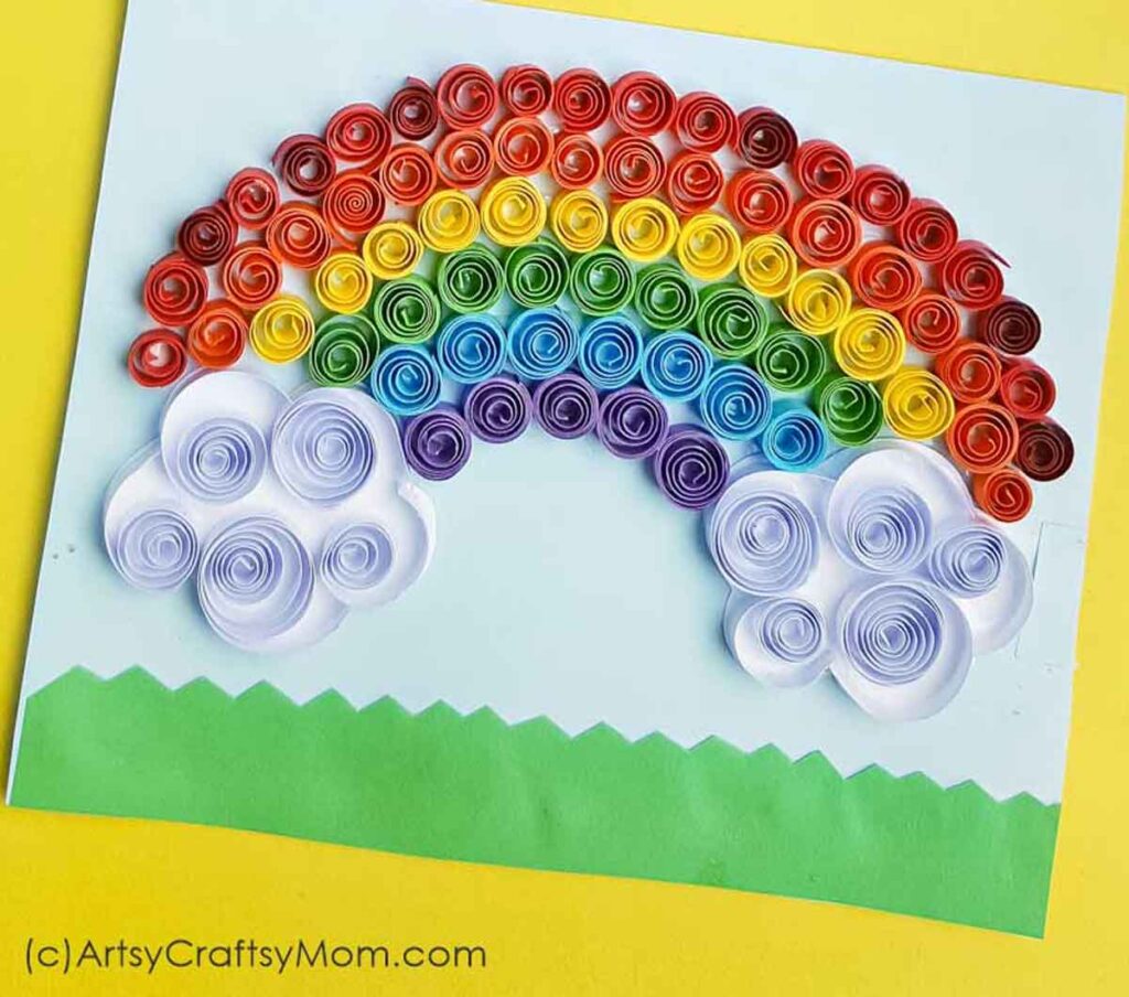 quilled paper rainbow craft - 25 cool rainbow crafts for kids and art ideas - Press Print Party!