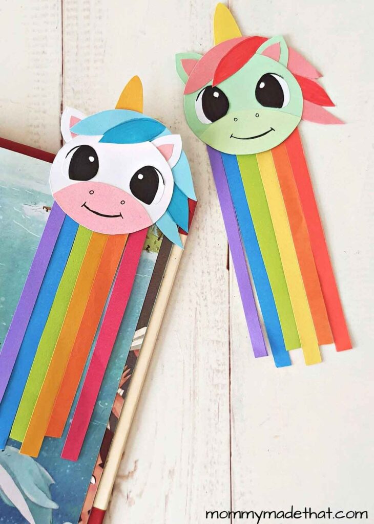 rainbow unicorn bookmark - 25 cool rainbow crafts for kids and art ideas - Press Print Party!