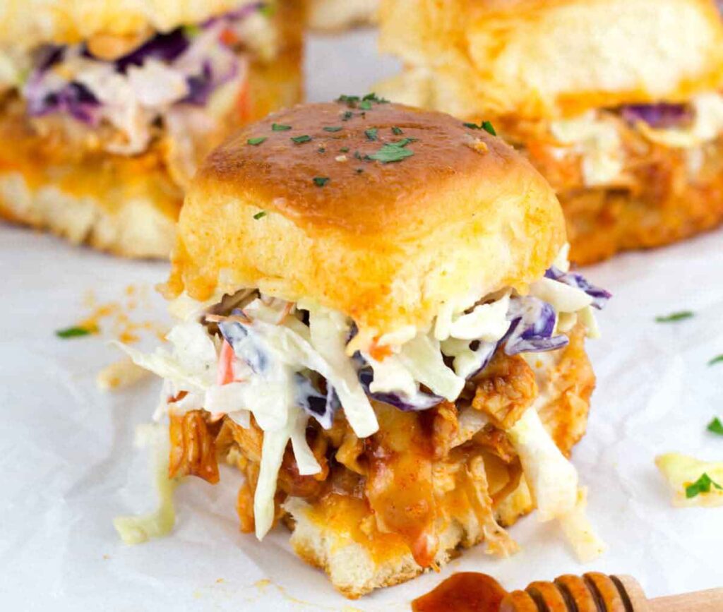 Easy Hot Honey Chicken Sliders by Borrowed Bites  - Easy Football Finger Foods for Your Game Day Party - Press Print Party!