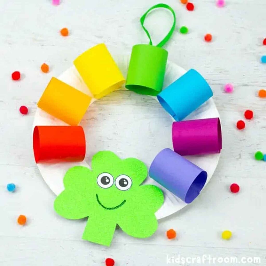 st patricks day wreath - 21 cool rainbow crafts for kids and art ideas - Press Print Party!