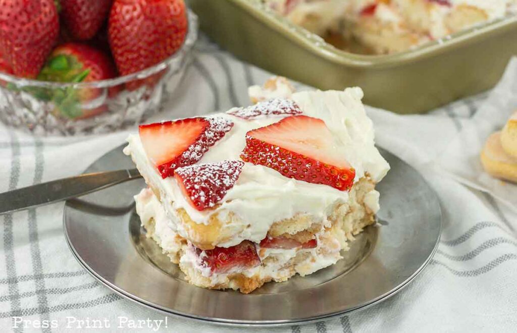 strawberry tiramisu recipe with no coffee, and no bake Press Print Party!