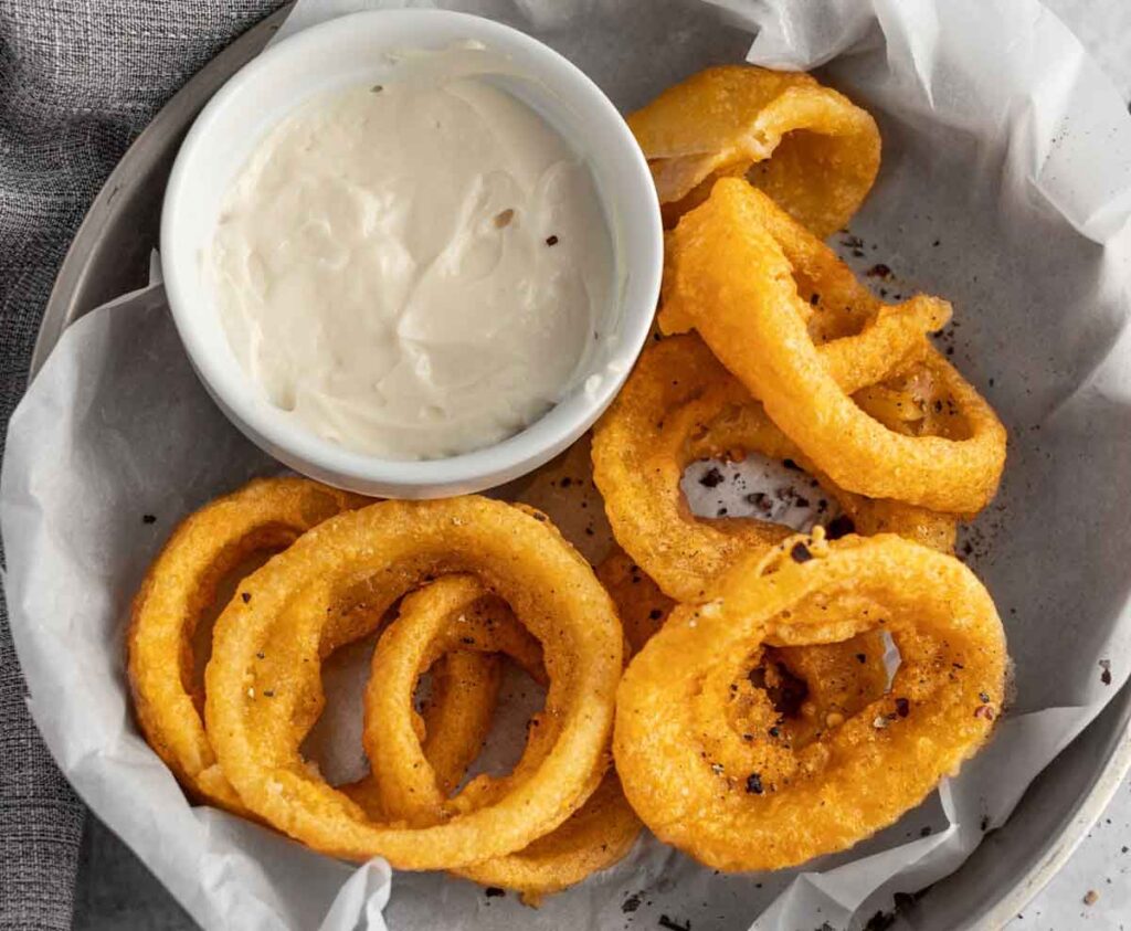 Air Fryer Frozen Onion Rings by The Littlest Crumb - - Easy Football Finger Foods for Your Game Day Party - Press Print Party!