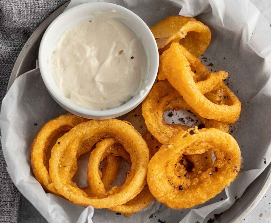 Air Fryer Frozen Onion Rings by The Littlest Crumb - - Easy Football Finger Foods for Your Game Day Party - Press Print Party!