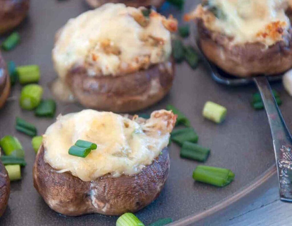 Crab-Stuffed Mushrooms by Ramshackle Pantry - Easy Football Finger Foods for Your Game Day Party - Press Print Party!