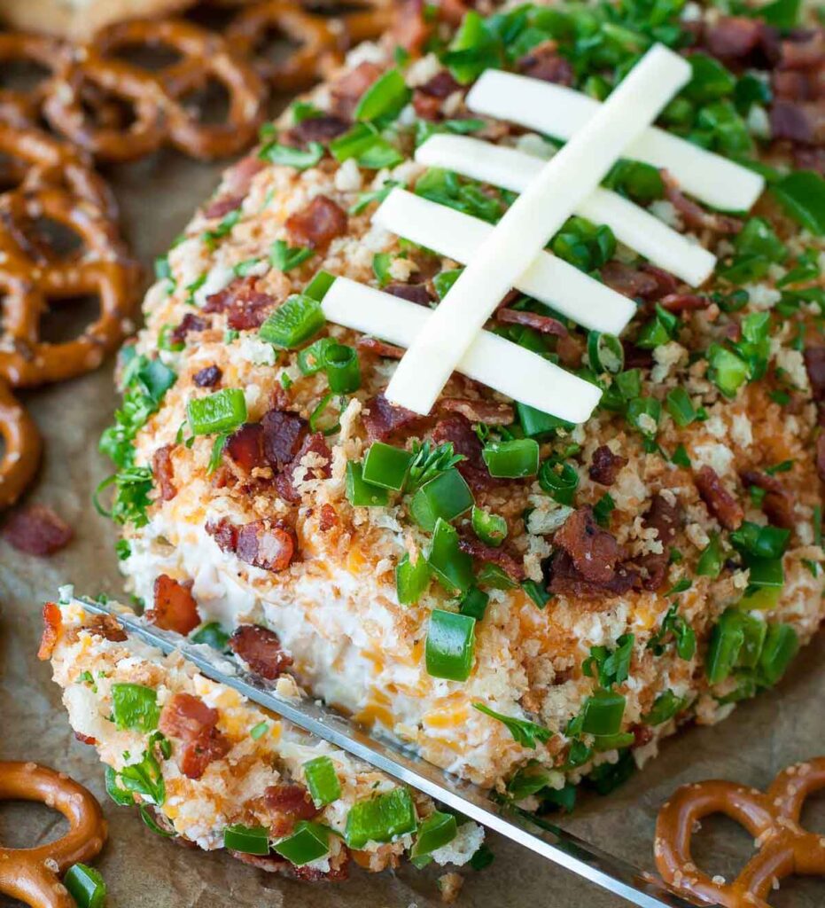 Jalapeño Popper Football Cheese Ball by Peas and Crayons - Easy Football Finger Foods for Your Game Day Party - Press Print Party!