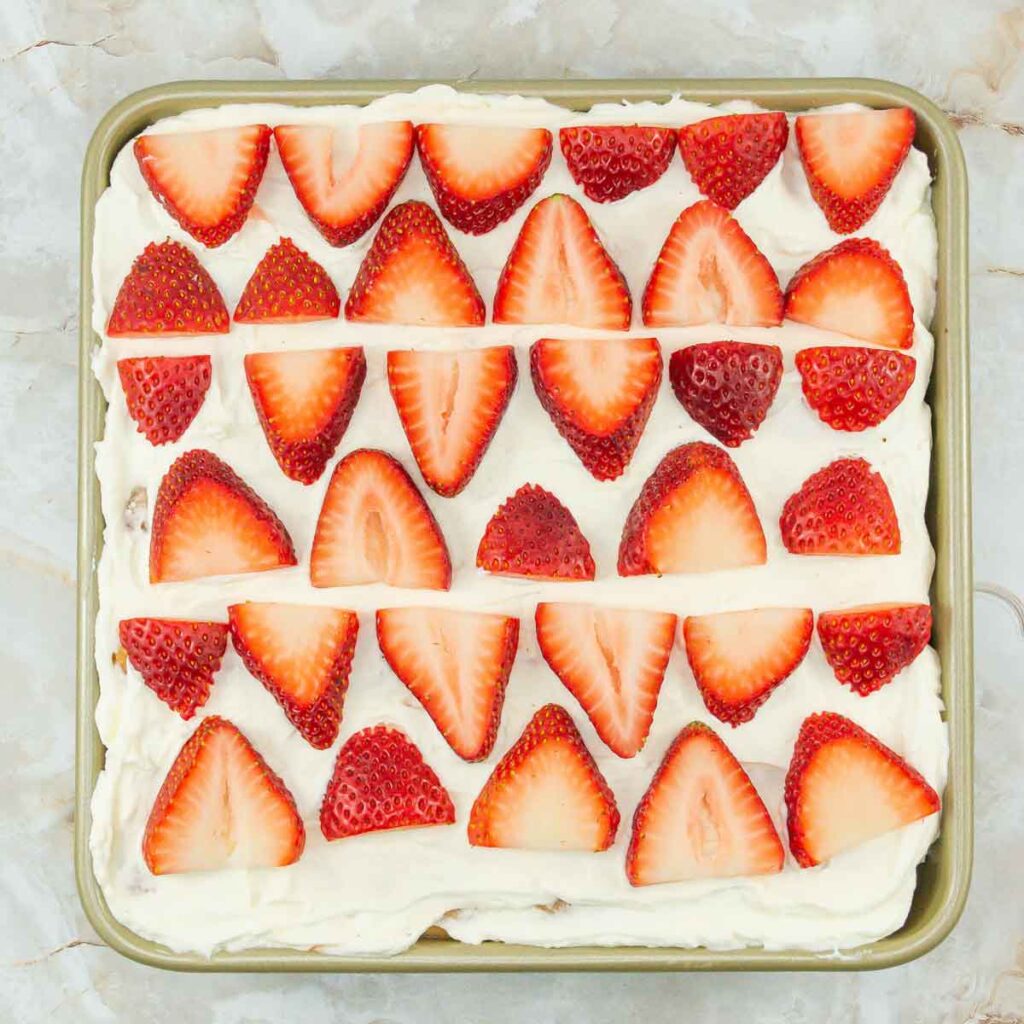 in process - strawberry tiramisu recipe with no coffee, and no bake Press Print Party!