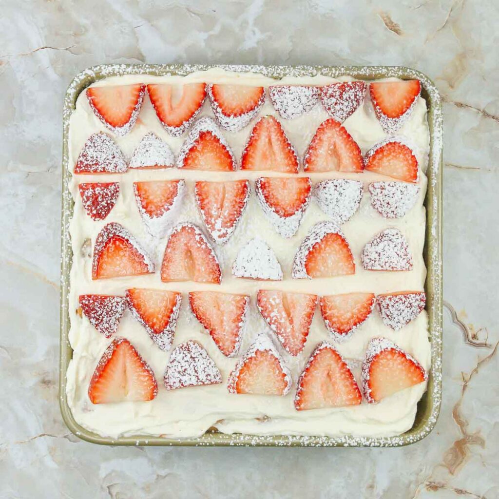 in process - strawberry tiramisu recipe with no coffee, and no bake Press Print Party!