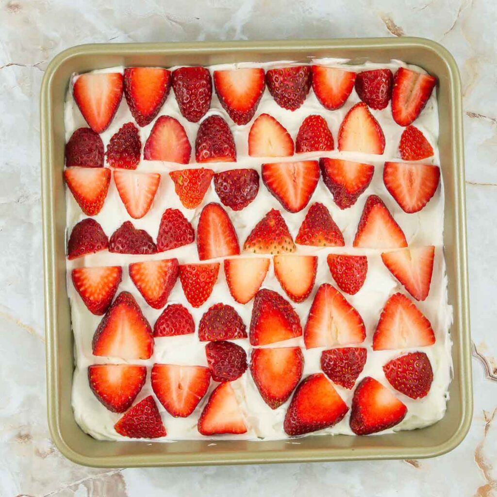 in process - strawberry tiramisu recipe with no coffee, and no bake Press Print Party!