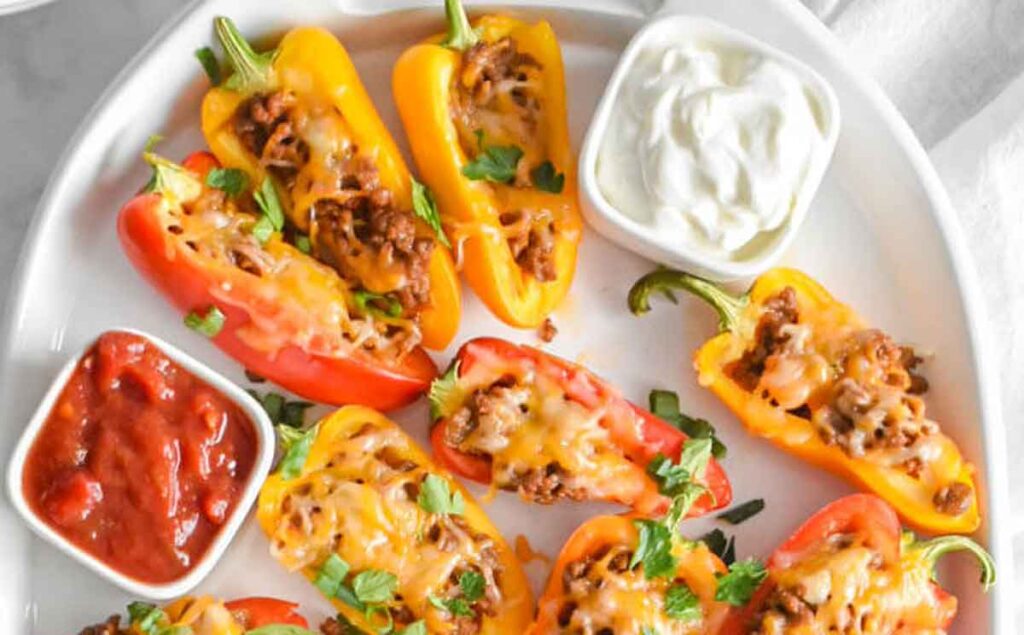 Taco Stuffed Mini Peppers by Herbs & Flour - - Easy Football Finger Foods for Your Game Day Party - Press Print Party!