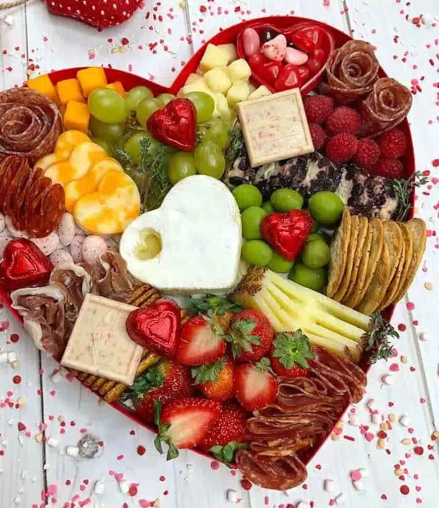 Heart-y Valentine’s Day Charcuterie Board by Unique Gifter - 20 Valentine Charcuterie Boards: Ideas and Inspiration