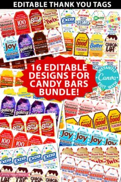 16 candy bar thank you designs bundle editable with canva printable - press print party