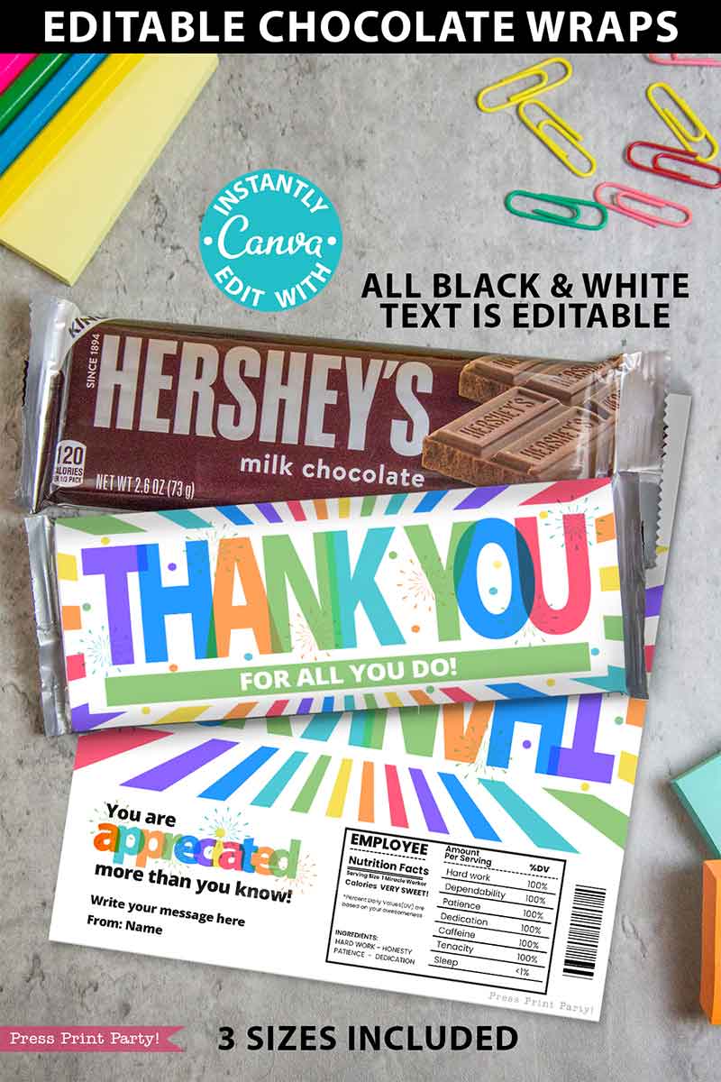 thank you chocolate wrap printable colorful