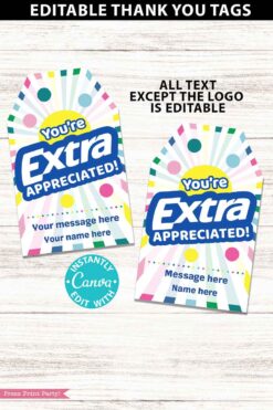 Extra Gum Thank You Gift Tags Printable, Teacher Appreciation, Nurse, Staff, Driver, Assitant, Extra gum thank you sayings, extra gum thank you tags, Editable, gift idea, INSTANT DOWNLOAD press print party