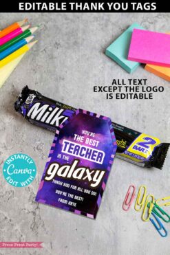 Milky way gift tag thank you gift you're the best teacher in the galaxy - press print party