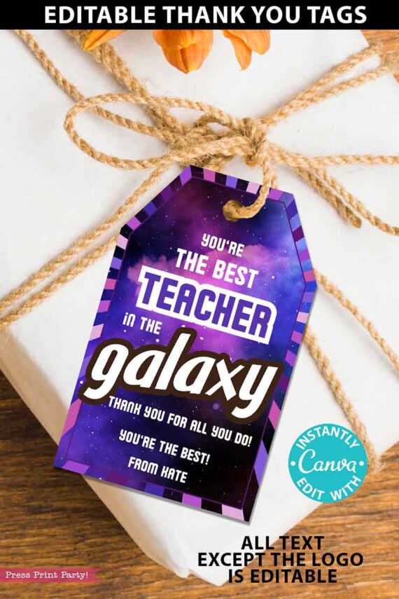 Milky way gift tag thank you gift you're the best teacher in the galaxy - press print party