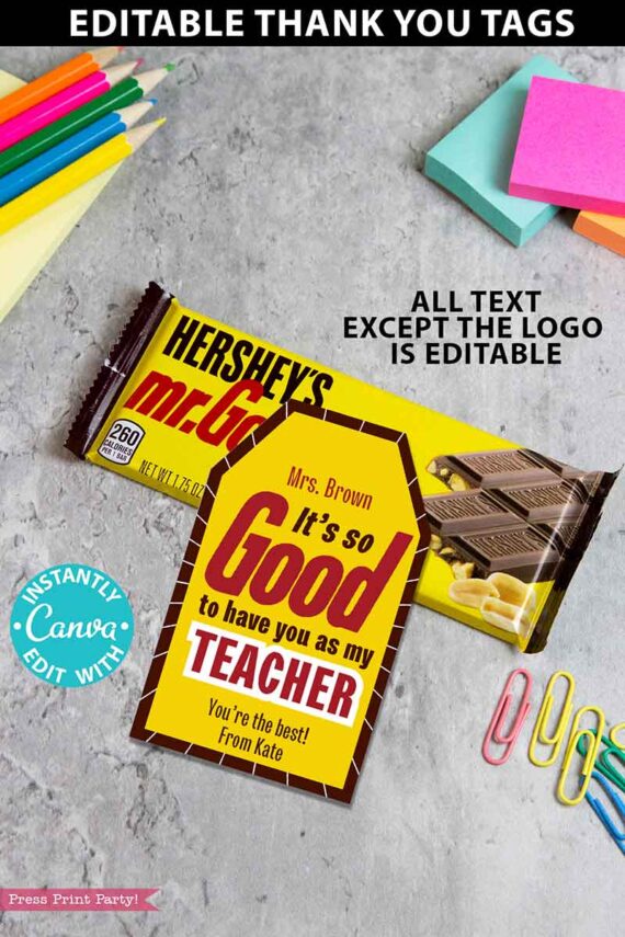 mr goodbar candy thank you tag editable with canva printable - Press print Party