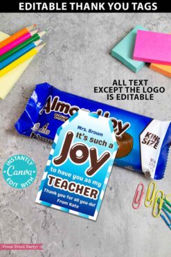 almond joy gift thank you tag for almond joy candy bar editable canva - press print party