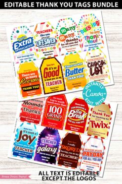 16 candy bar thank you designs bundle editable with canva printable - press print party